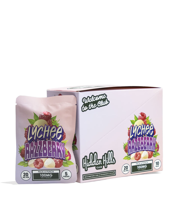 Lychee Razzberry Hidden Hills Pack a Punch THC-P 100mg Gummies 10pk Front View on white background