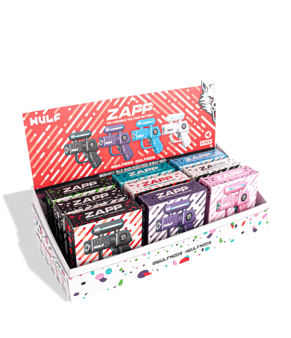 Wulf Mods Zapp Variable Voltage Battery 9pk side view with insert card on white background