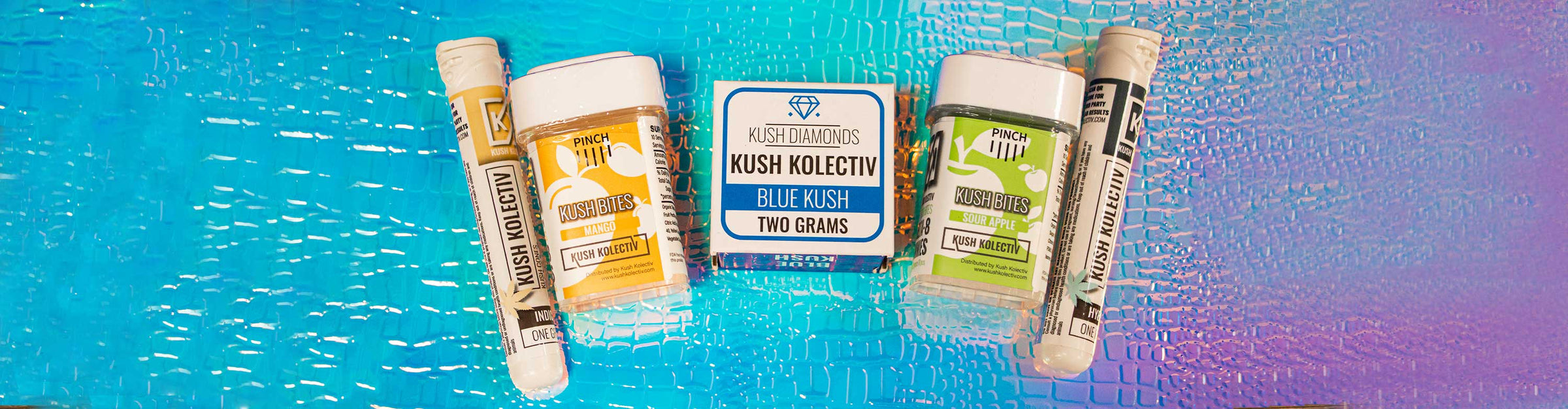 Kush Kolectiv on blue and purple textured background