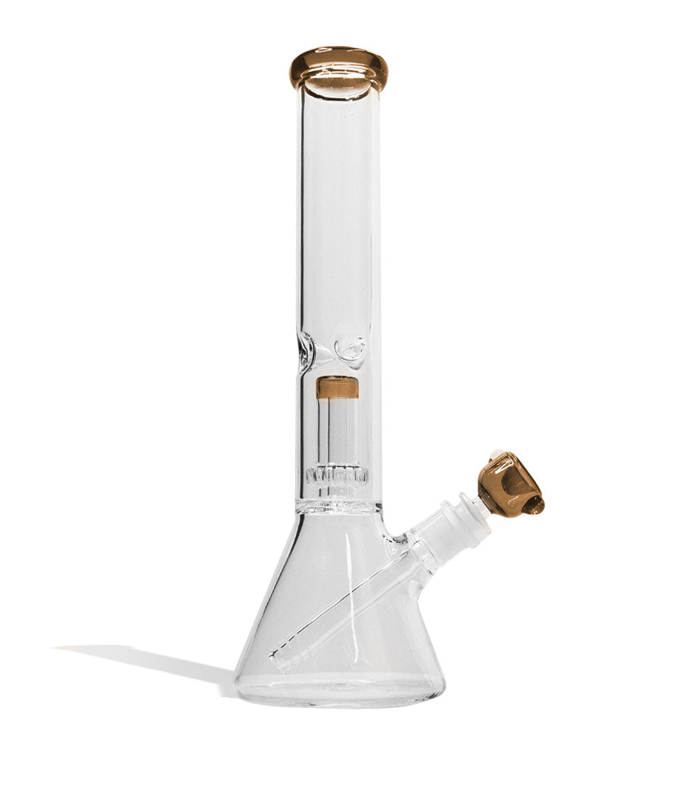 Amber 14 inch Beaker Water Pipe with Showerhead Perc Front View on White Background