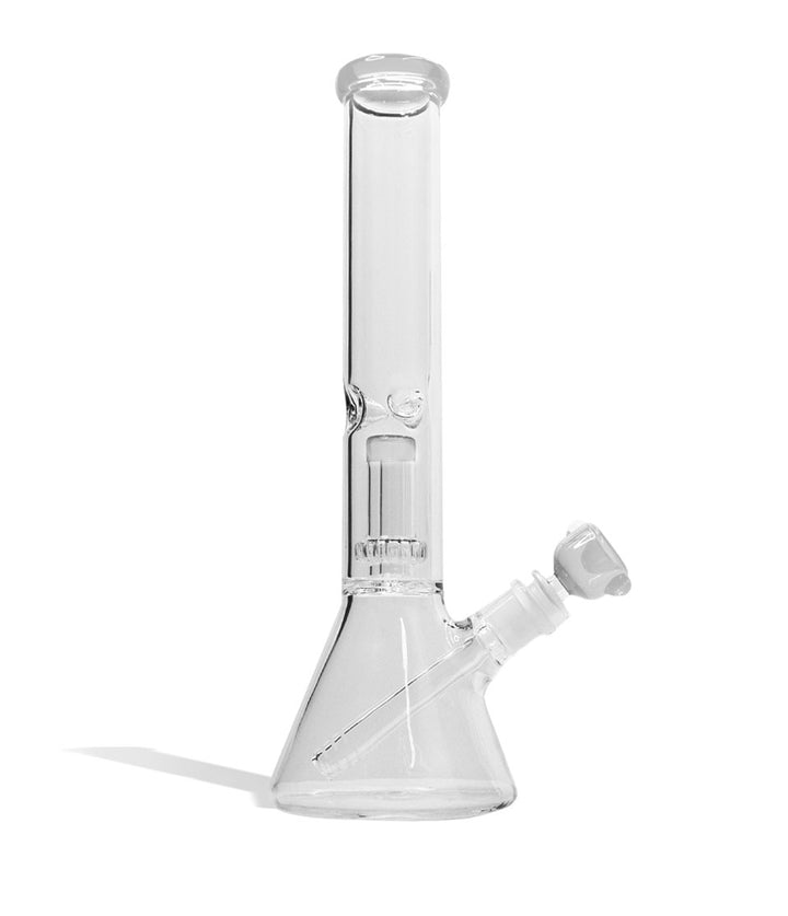 White 14 inch Beaker Water Pipe with Showerhead Perc Front View on White Background