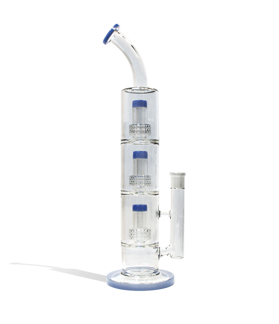 Blue 18 Inch Electro Plated Triple Perc Water Pipe Front View on White Background