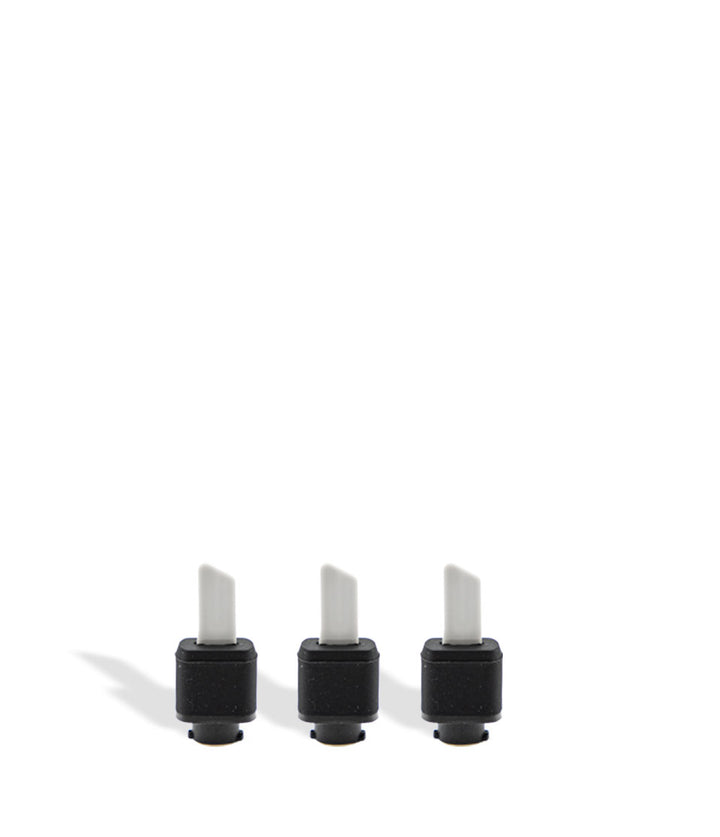 Three black saber replacement tips on a white background
