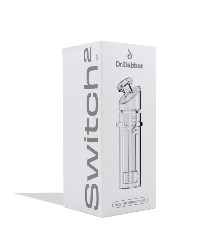 Dr Dabber Switch 2 glass attachment on white background in side view in unopened box packaging