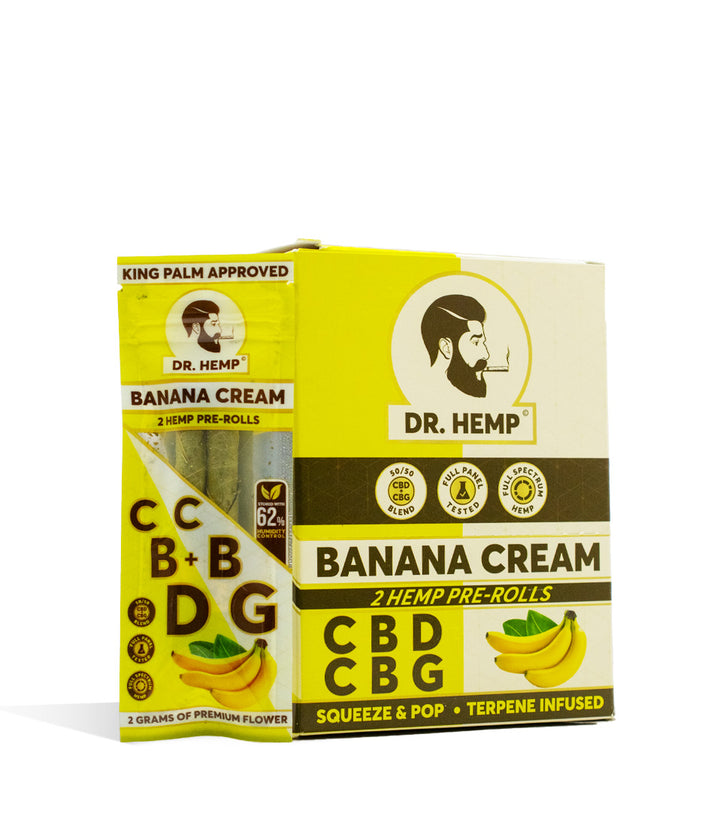Banana Cream Dr. Hemp CBD | CBG Pre Rolled King Palm Wraps 20pk on white background
