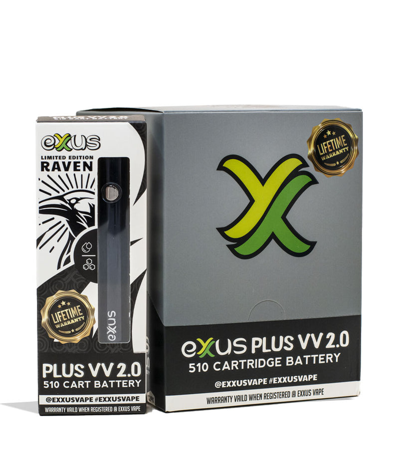 Raven Exxus Vape Plus VV 2.0 Cartridge Vaporizer 12pk Packaging Front View on White Background