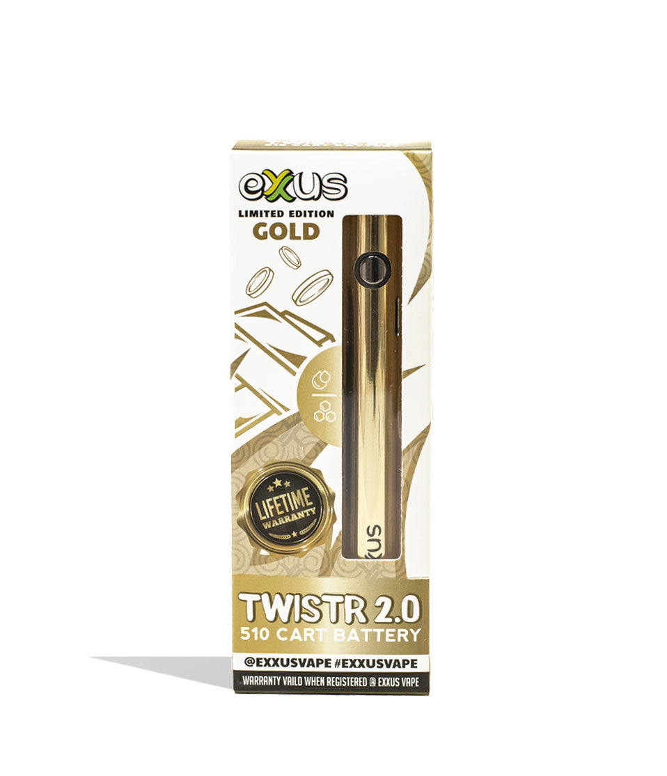 Gold Exxus Vape Twistr 2.0 Cartridge Vaporizer 12pk Packaging Single Front View on White Background