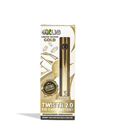 Gold Exxus Vape Twistr 2.0 Cartridge Vaporizer 12pk Packaging Single Front View on White Background