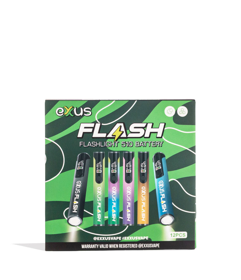 Exxus Vape Flash Flashlight and 510 Variable Voltage Battery 12pk Face Front View on White Background