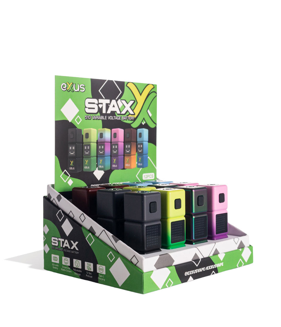 Exxus Vape Stax 510 Variable Voltage Battery 12pk Angle View on White Background