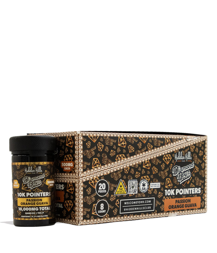 Passion Orange Guava Hidden Hills 10000mg Diamond Boyz 8k Pointers Gummies 8pk Front View on White Background