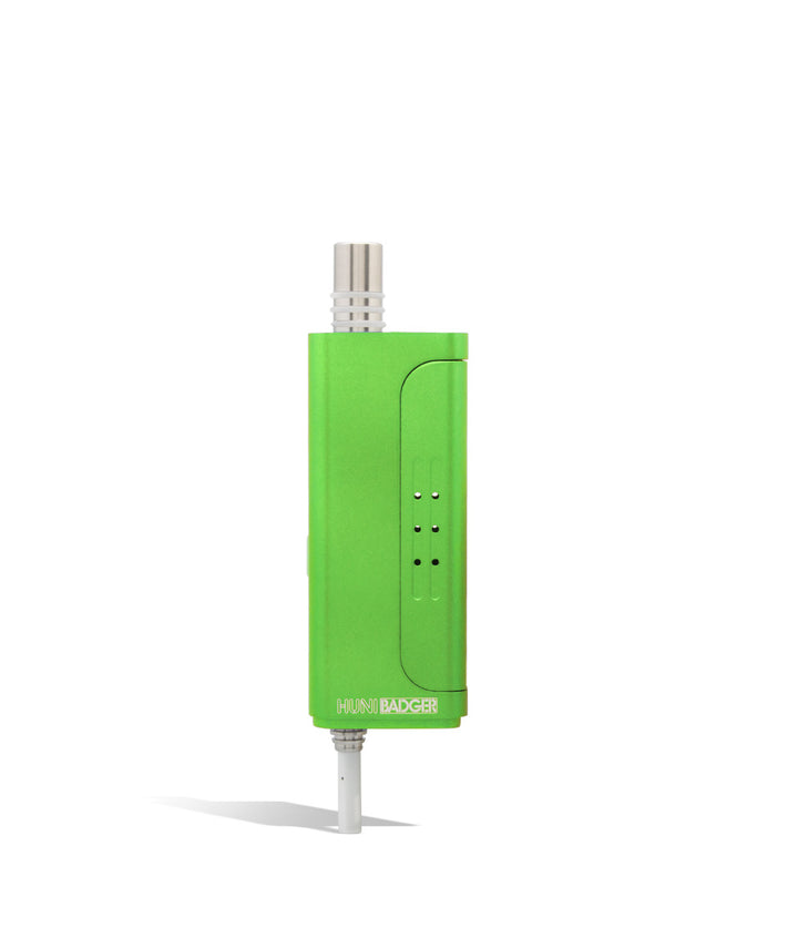 Green opened Huni Badger Portable Electronic Vertical Vaporizer on white studio background