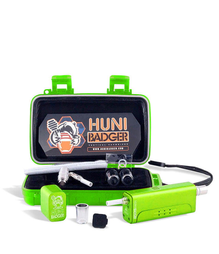 Green Huni Badger Portable Electronic Vertical Vaporizer on white studio background