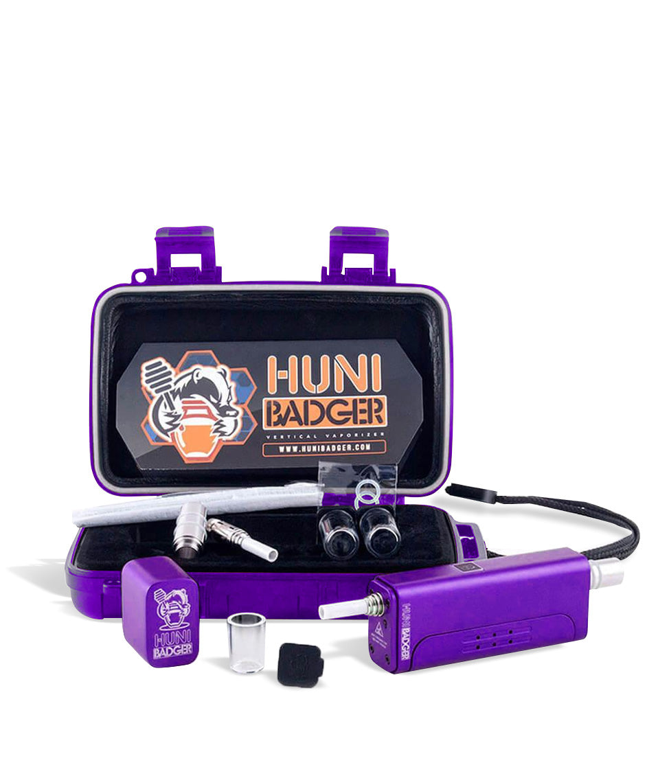 Purple Huni Badger Portable Electronic Vertical Vaporizer on white studio background