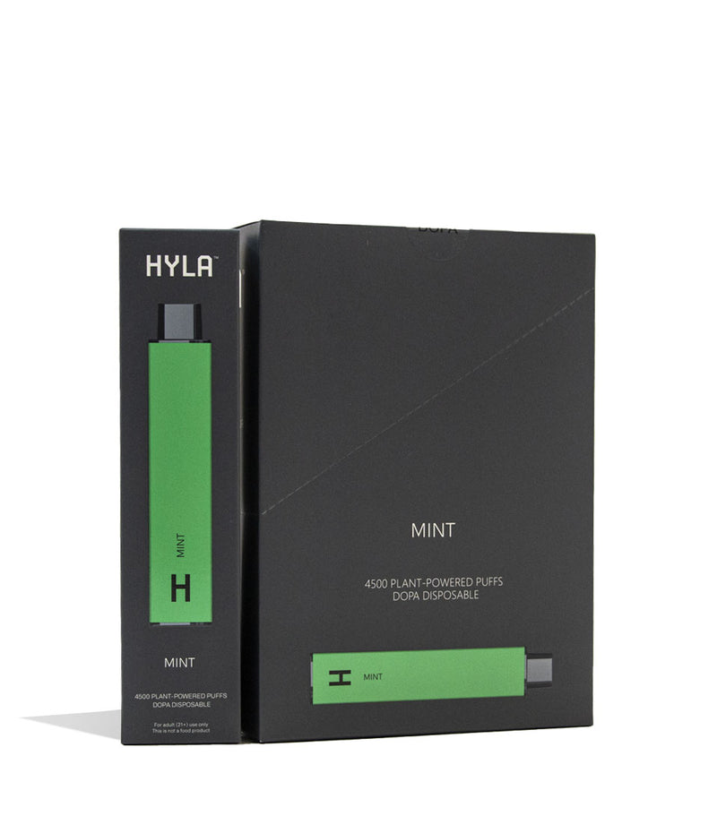 Mint HYLA Plant Powered DOPA Infused 0% Nicotine Disposable 10pk Front View on White Background