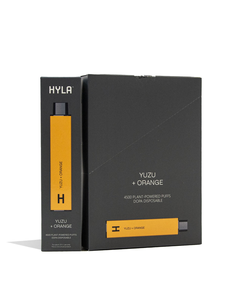 Yuzu Orange HYLA Plant Powered DOPA Infused 0% Nicotine Disposable 10pk Front View on White Background