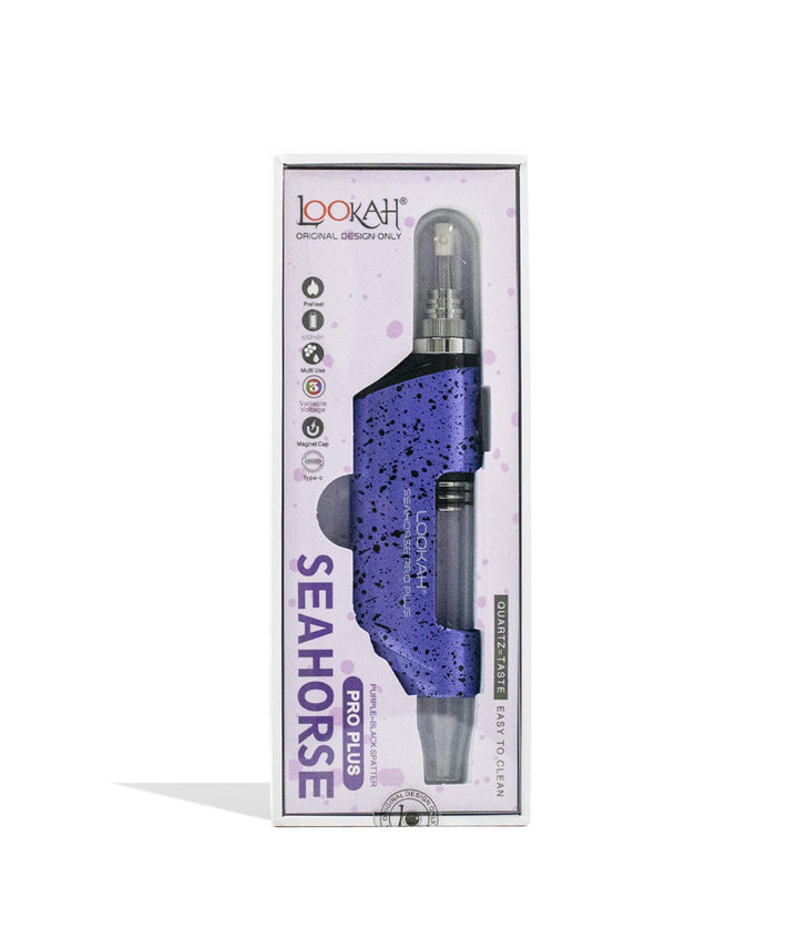 Purple Lookah Seahorse Pro Plus Spatter Edition Nectar Collector Packaging Front View on White Background