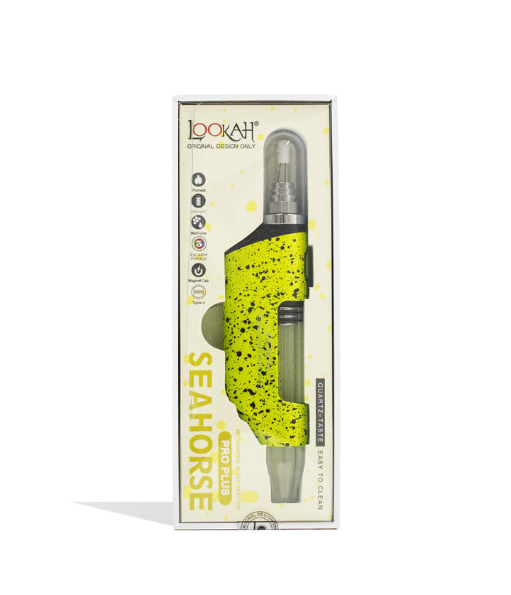 Yellow Lookah Seahorse Pro Plus Spatter Edition Nectar Collector Packaging Front View on White Background