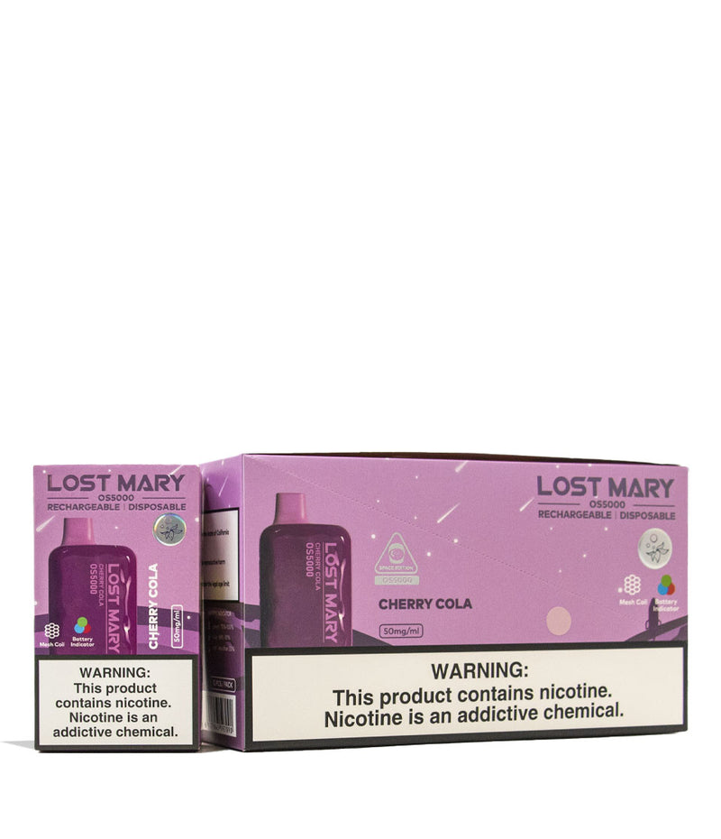 Cherry Cola Lost Mary OS5000 Rechargeable Disposable 10pk Front View on White Background