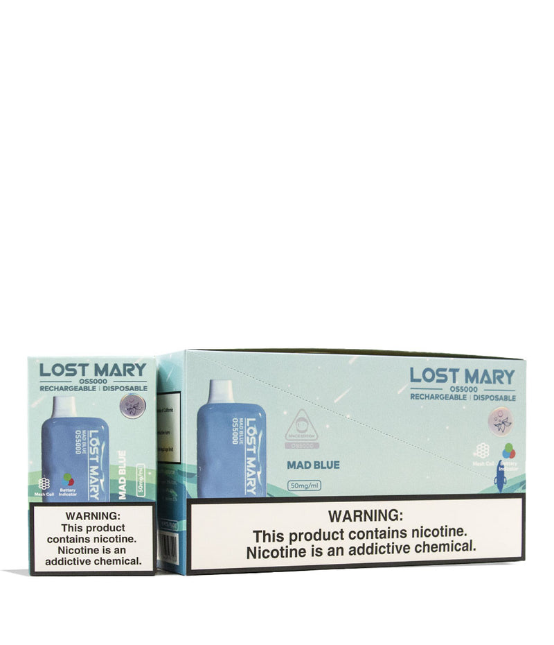 Mad Blue Lost Mary OS5000 Rechargeable Disposable 10pk Front View on White Background