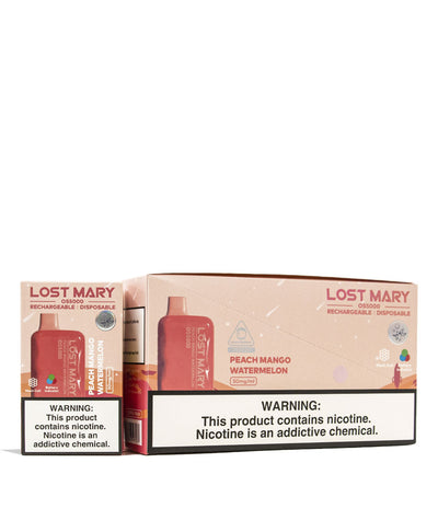 Peach Mango Watermelon Lost Mary OS5000 Rechargeable Disposable 10pk Front View on White Background