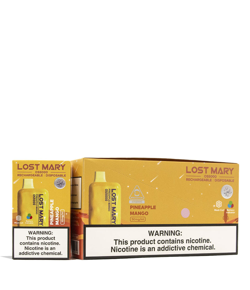 Pineapple Mango Lost Mary OS5000 Rechargeable Disposable 10pk Front View on White Background