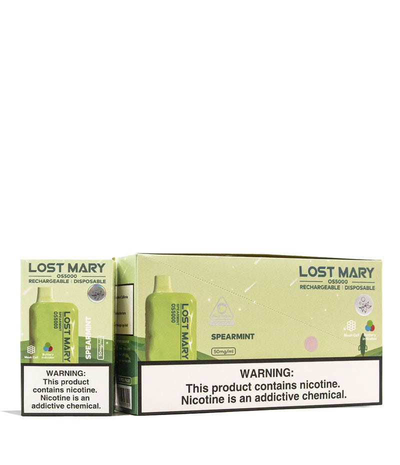 Spearmint Lost Mary OS5000 Rechargeable Disposable 10pk Front View on White Background