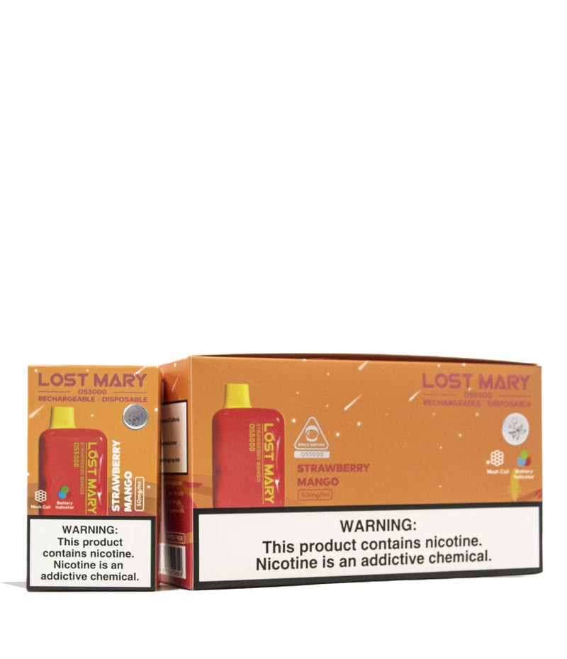 Strawberry Mango Lost Mary OS5000 Rechargeable Disposable 10pk Front View on White Background