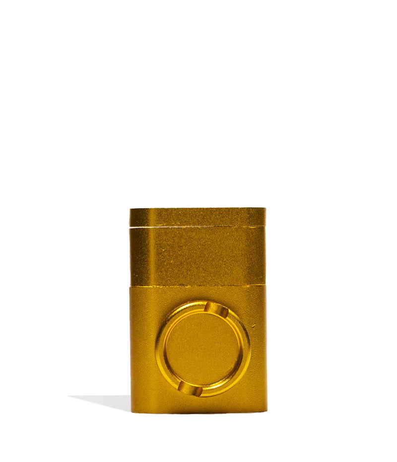 Gold Metal Herb Grinder with Built In Pipe Front View on White Background