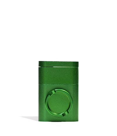 Green Metal Herb Grinder with Built In Pipe Front View on White Background