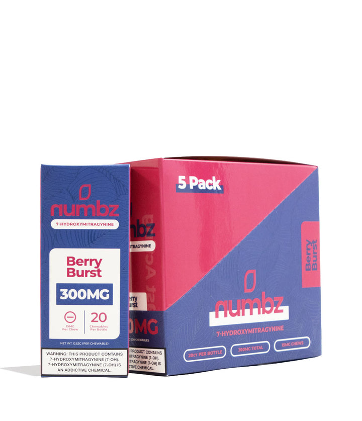 Berry Burst Numbz 300mg 7-OH + MIT Chewable Tablets 5pk Front View on White Background