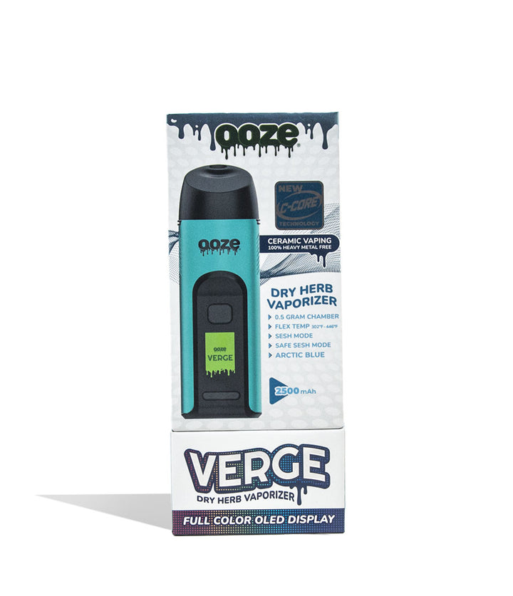 Blue Ooze Verge Portable Dry Herb Vaporizer Packaging Front View on White Background
