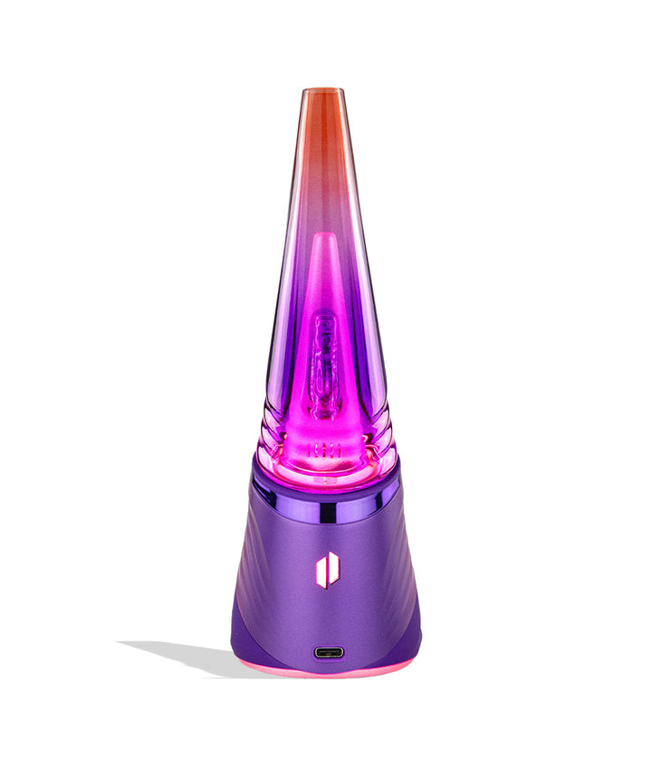 Puffco Peak Pro Limited Edition Plasma concentrate vaporizer with the glass lit, back view