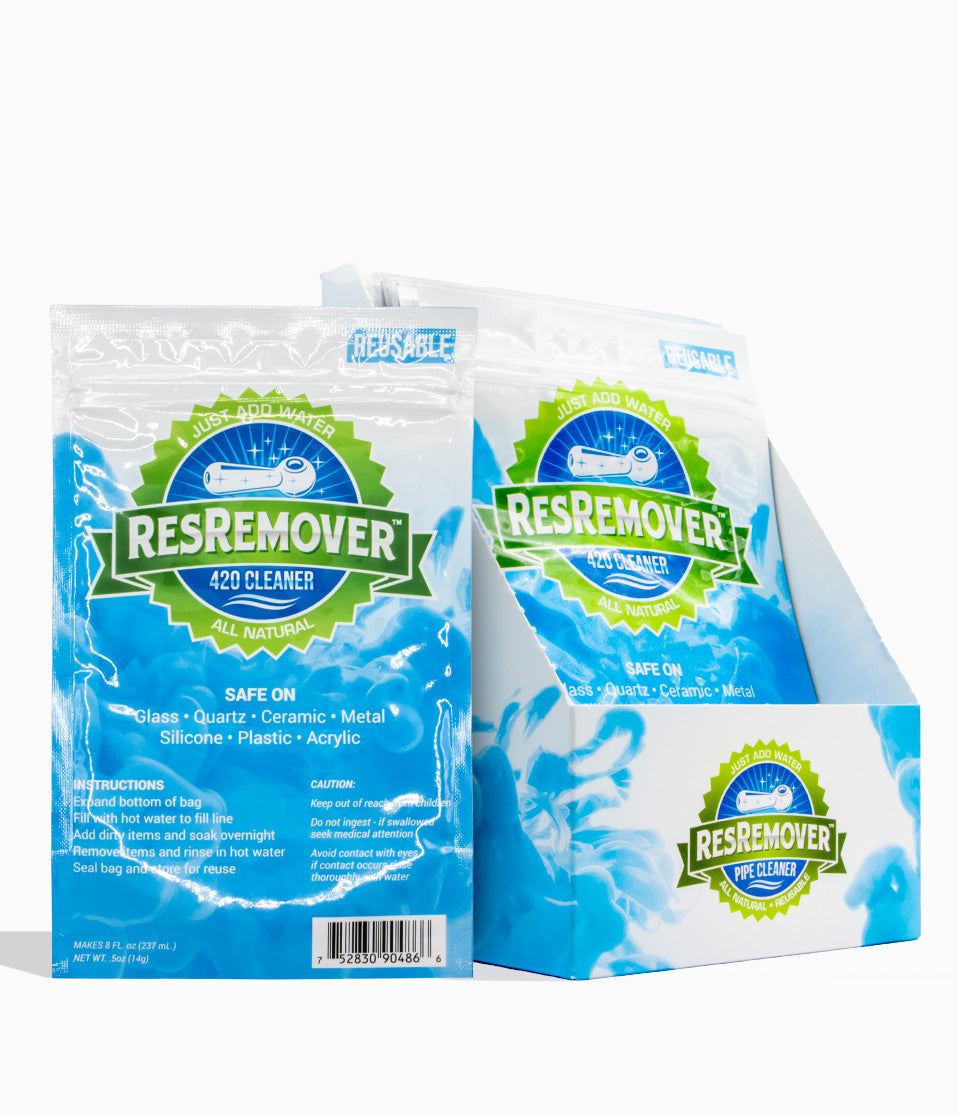 Two bags of ResRemover 420 Cleaner displayed in a matching retail display box on a clean white background.