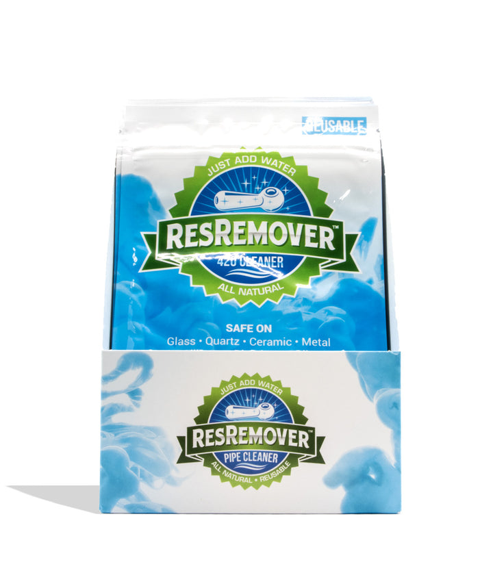 A resealable pouch of ResRemover Sea Cleaner pipe cleaner, shown in front of its matching cardboard box. The packaging features a blue and white cloud design with a green and blue circular logo in the center.
