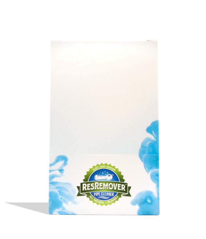 A tall rectangular box of ResRemover Pipe Cleaner, featuring a white background with blue smoke graphics on the sides and a green and blue circular logo at the bottom.