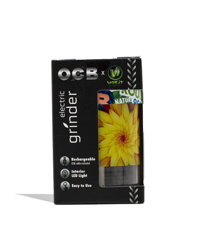 Flower Wakit x OCB Rechargeable Electric Grinder Packaging Front View on White Background
