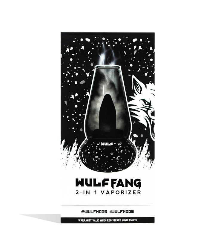 Black and White Spatter Wulf Mods Fang 2-in-1 Vaporizer box front view on white background