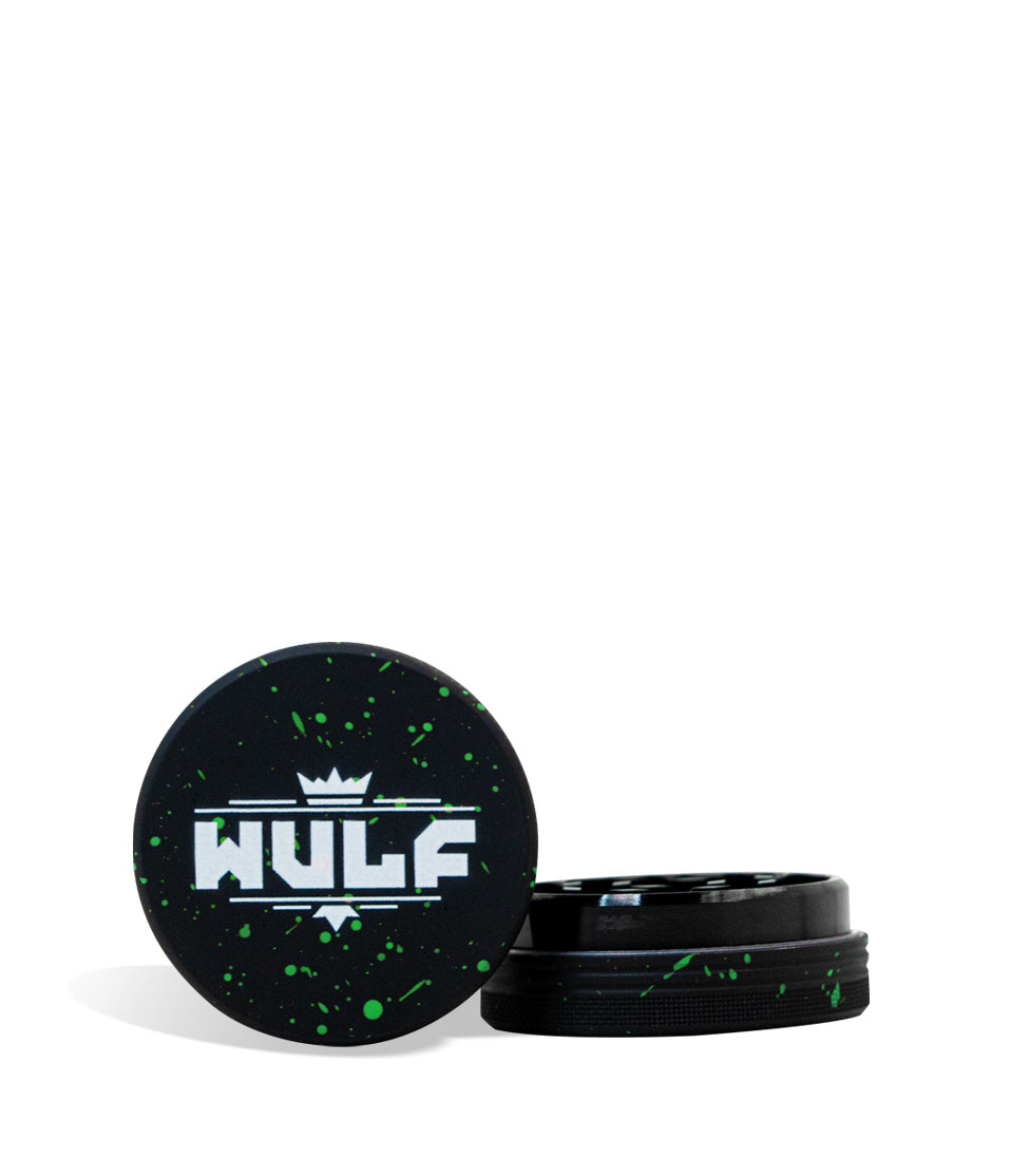 Black and Green Wulf Mods 2pc 50mm Spatter Grinder on white background