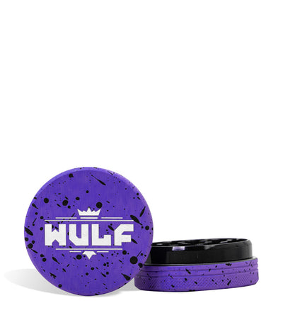 Purple and Black Wulf Mods 2pc 65mm Spatter Grinder on white background