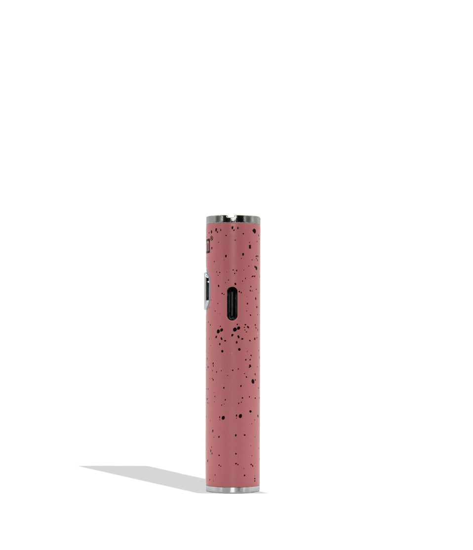 WULF Hito Plus pink black spatter on a white background turned to the side to show the USB-C view.