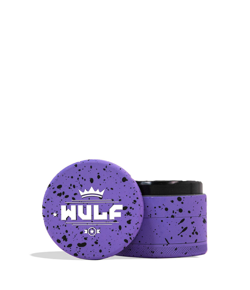 Purple Black SpatterWulf Mods 4pc 50mm Spatter Grinder Front View on White Background