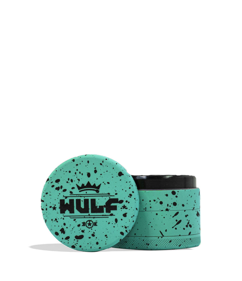 Teal Black Spatter Wulf Mods 4pc 50mm Spatter Grinder Front View on White Background
