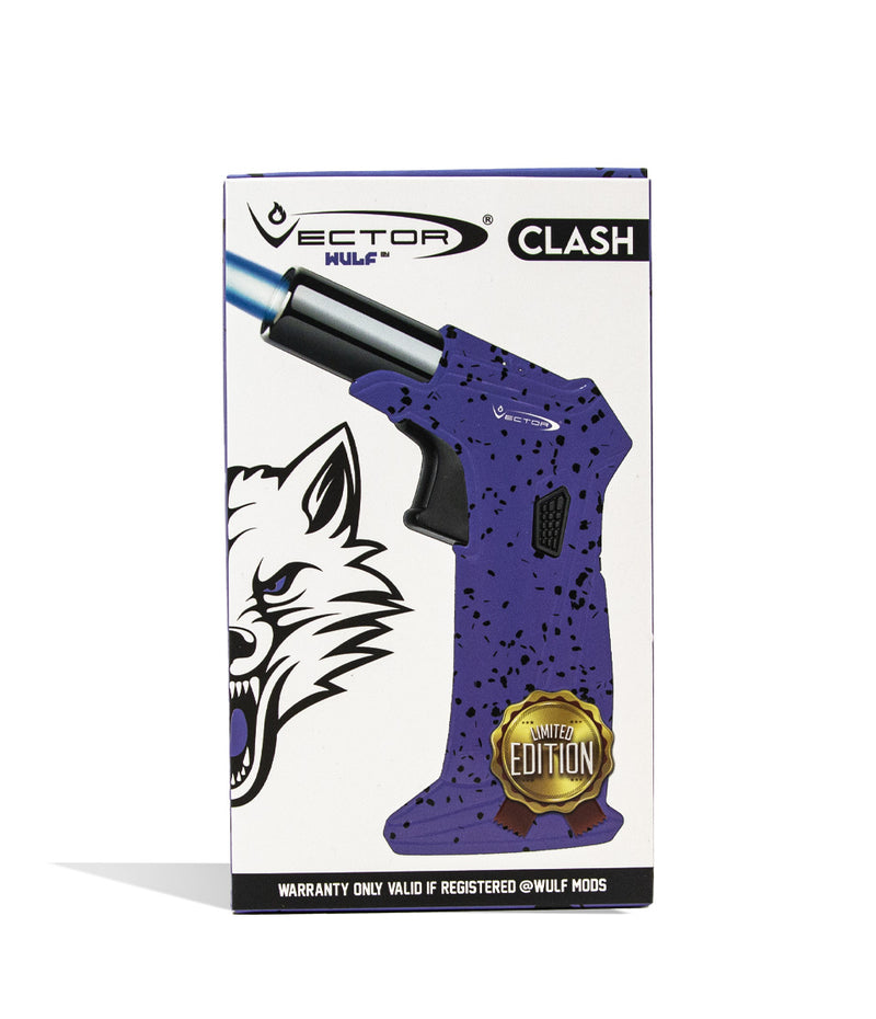 Purple Black Spatter Wulf Mods Clash Torch Packaging on white studio background