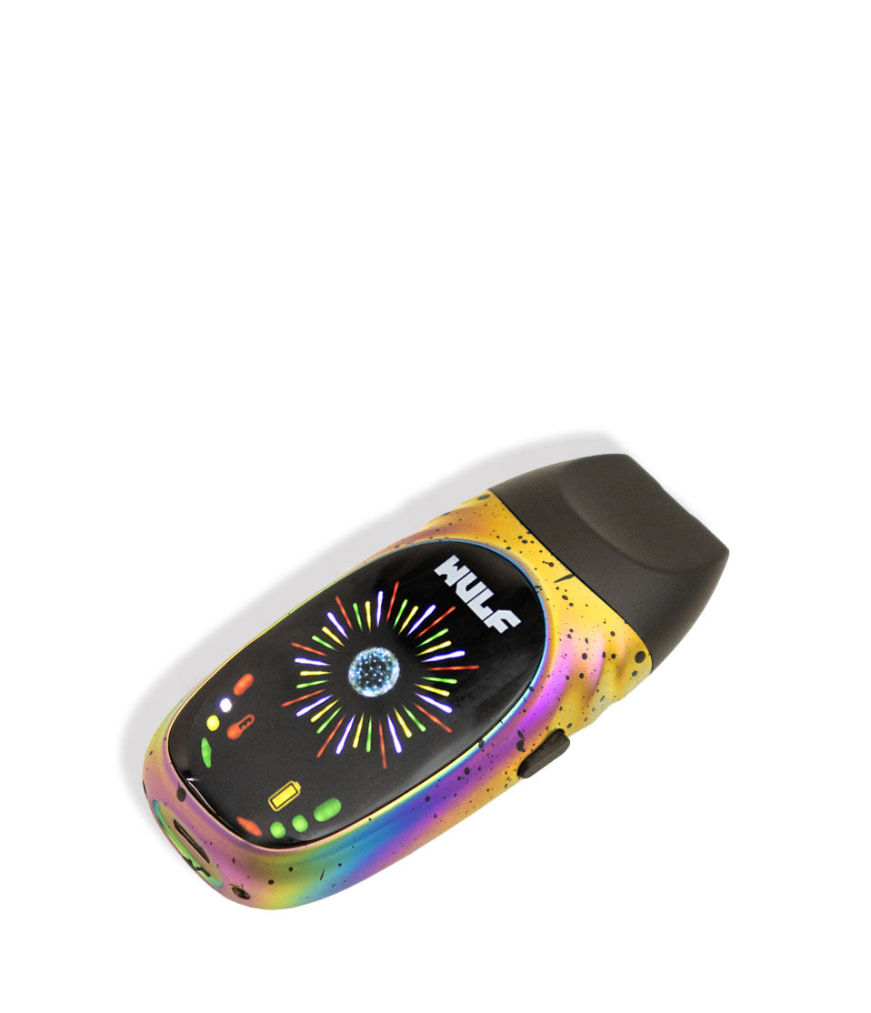 Full Color Spatter Wulf Mods Faze Portable Dry Herb Vaporizer Down View on White Background