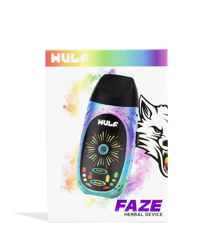 Full Color Spatter Wulf Mods Faze Portable Dry Herb Vaporizer Packaging Front View on White Background