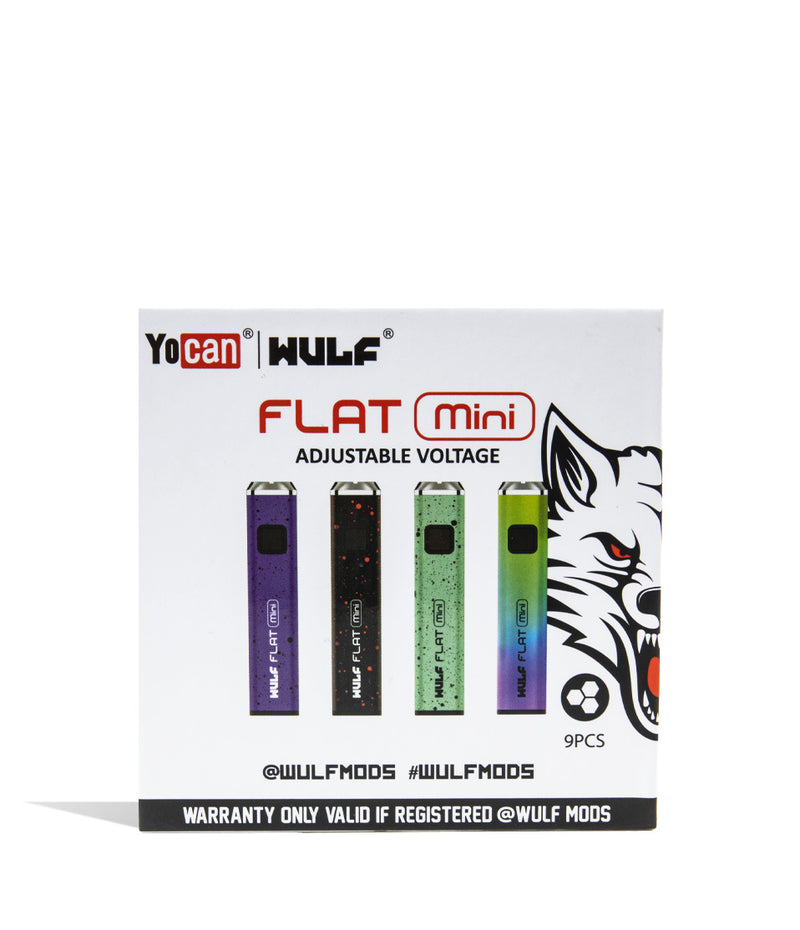 Full Color Wulf Mods Flat Mini Cartridge Vaporizer 9pk Packaging Front View on White Background