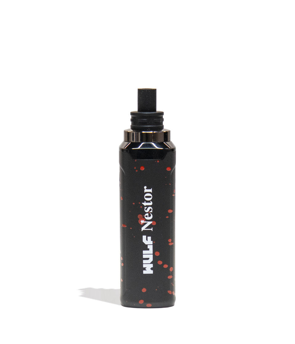 Black Red Spatter Wulf Mods Nestor Portable Concentrate Vaporizer Back View on White Background