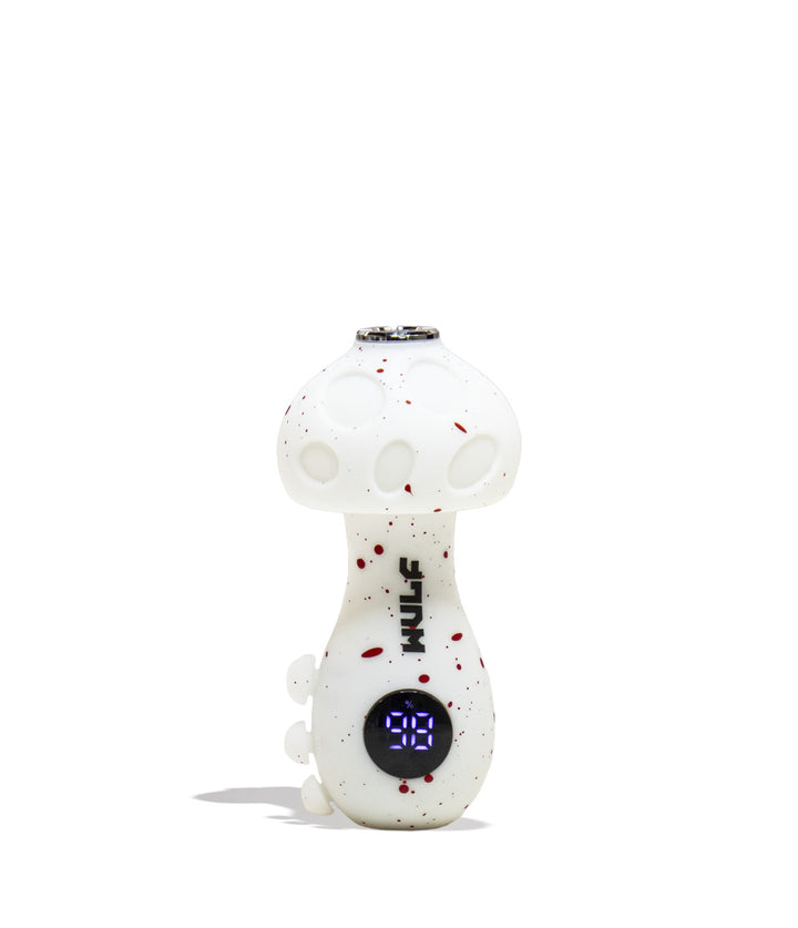 White Red Spatter Wulf Mods TRYP Mushroom Shaped Variable Voltage Battery 9pk Front View on White Background