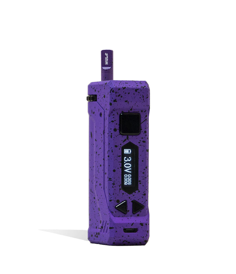 Purple Black Spatter Wulf Mods UNI Pro Max Concentrate Kit Vaporizer With Tank Front View on White Background